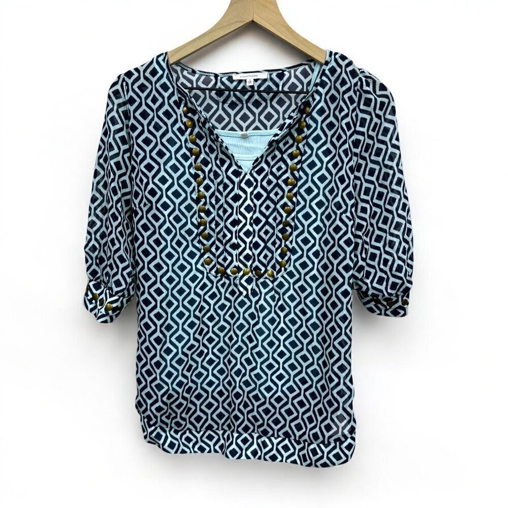 41 Hawthorn Stitch Fix Geo Print Blouse, Semi sheer, 3/4" sleeves Size Small